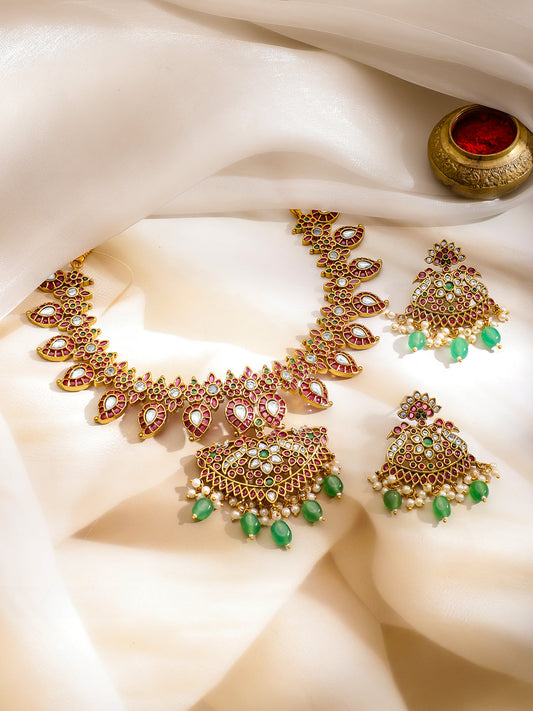 Blush & Emerald Golden Necklace Set フリーサイズ