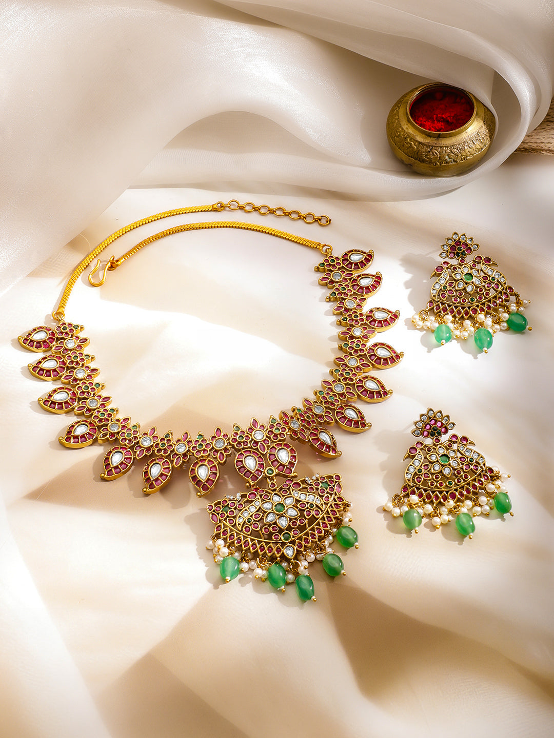 Blush & Emerald Golden Necklace Set フリーサイズ
