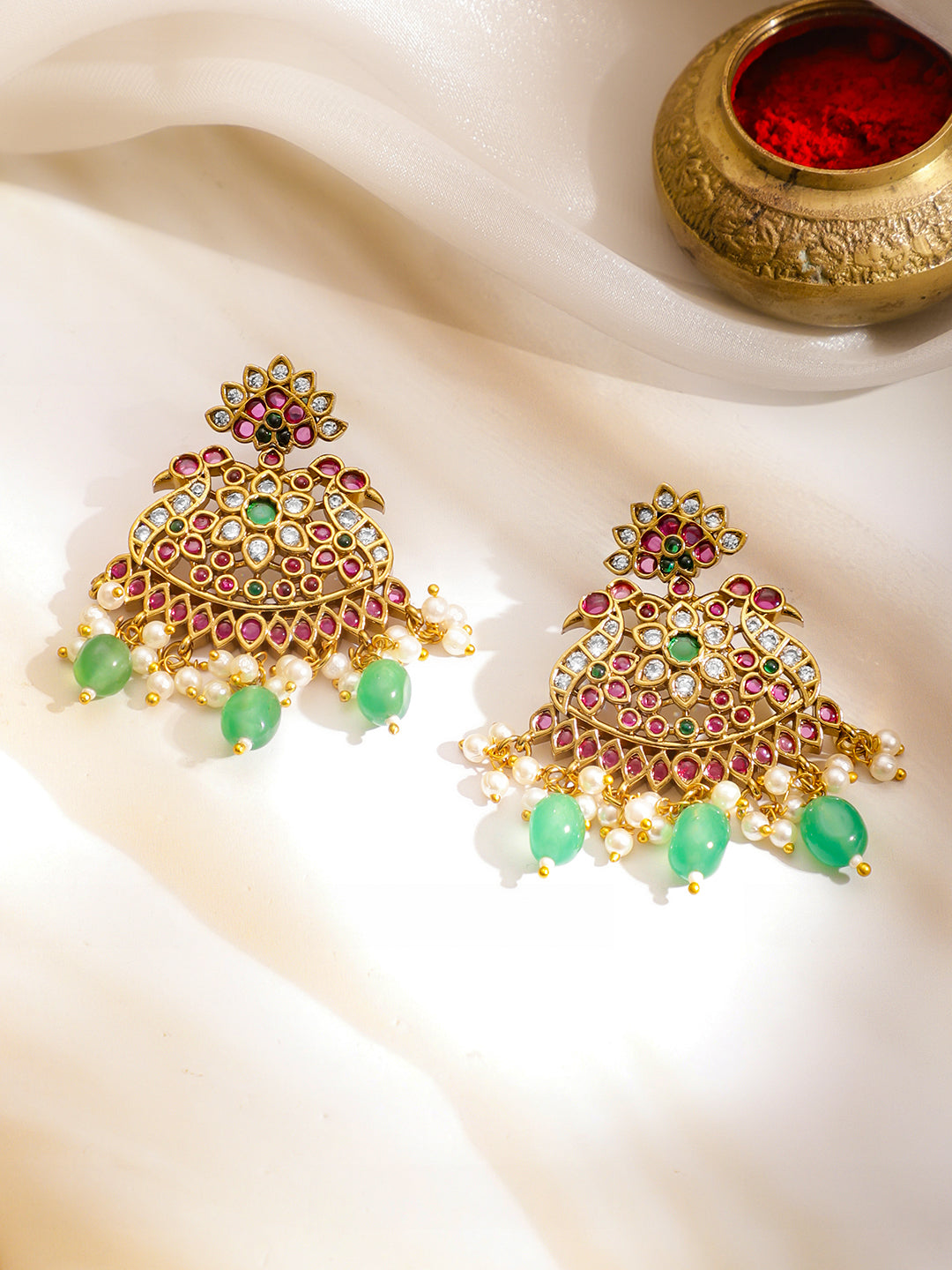 Blush & Emerald Golden Necklace Set フリーサイズ