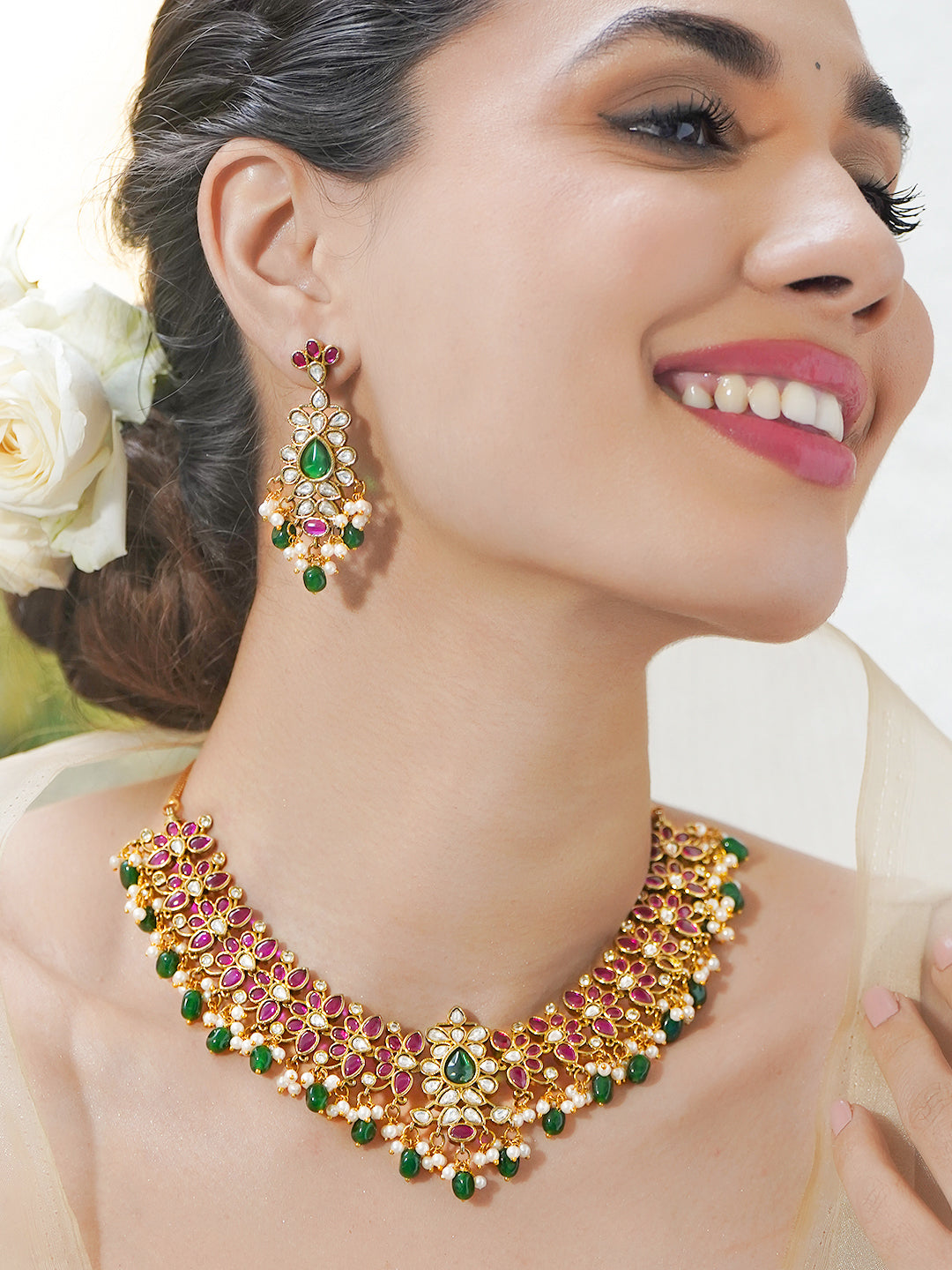 Pink & Green Royal Necklace Set フリーサイズ