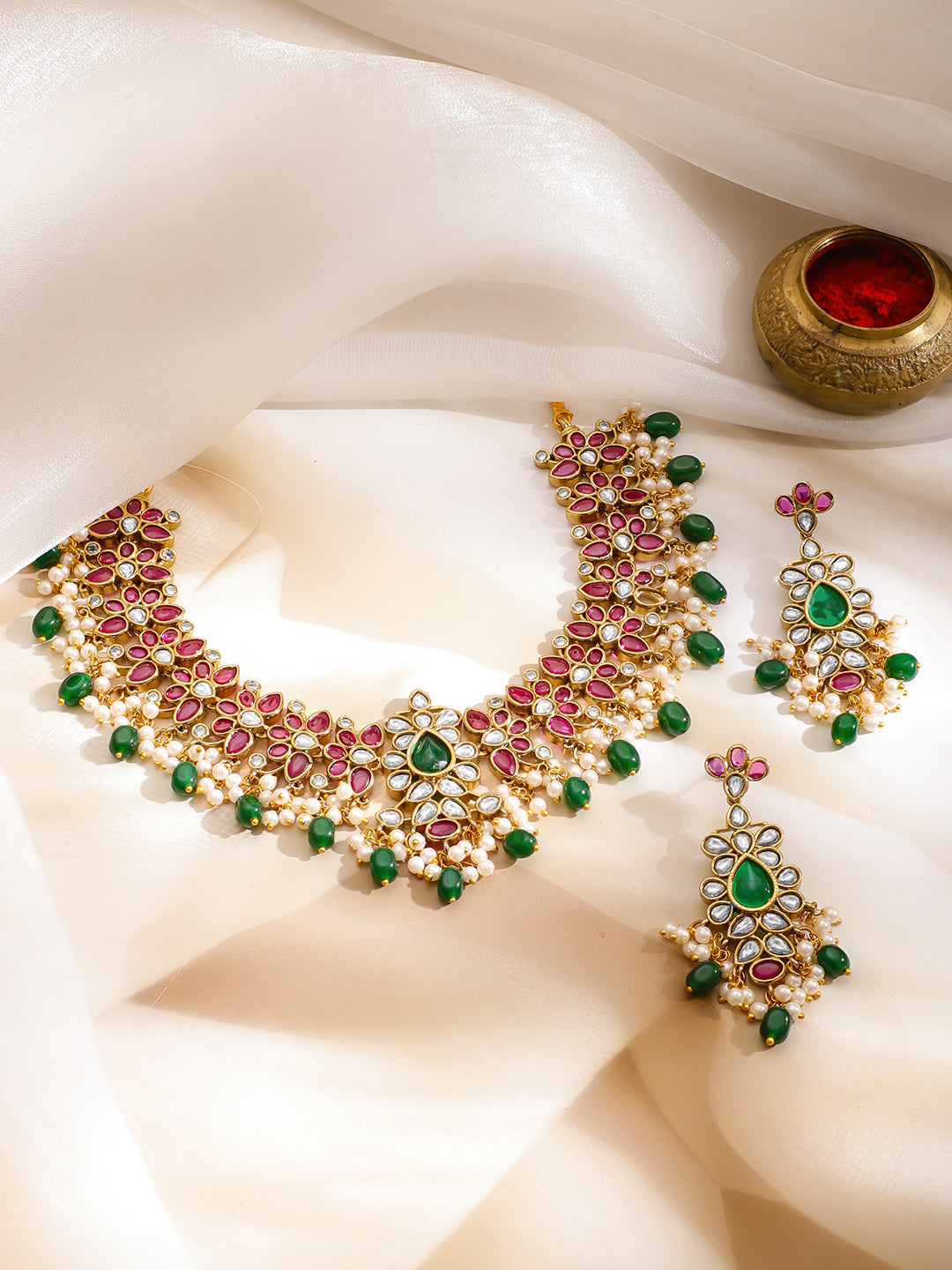 Pink & Green Royal Necklace Set フリーサイズ