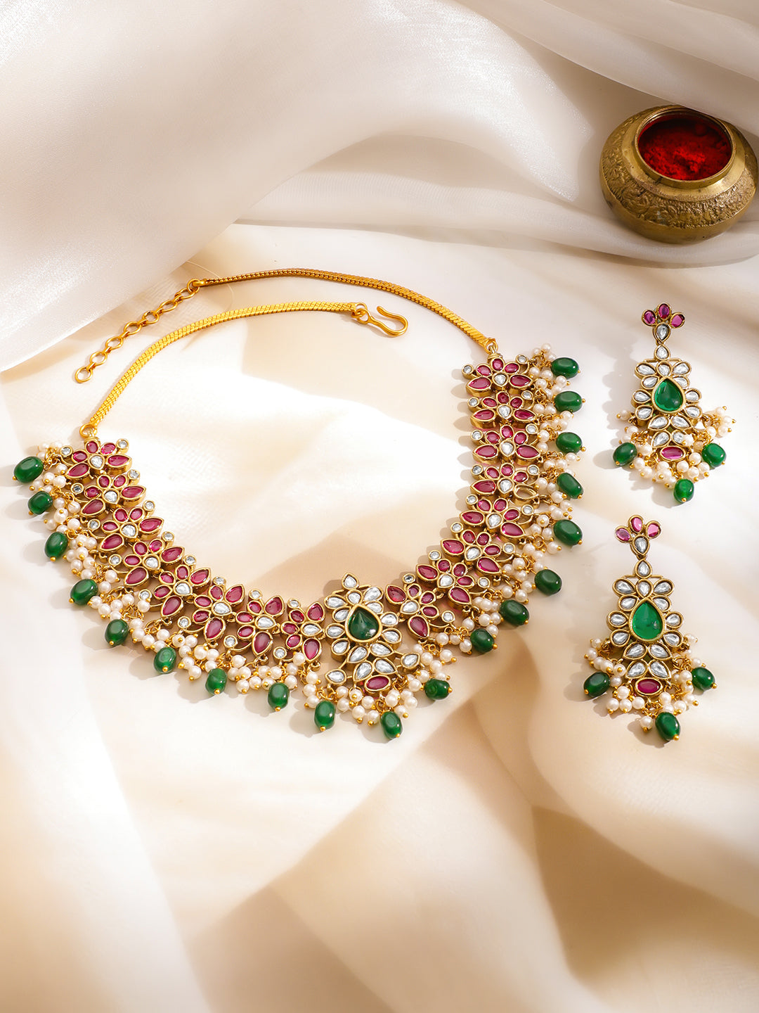 Pink & Green Royal Necklace Set フリーサイズ