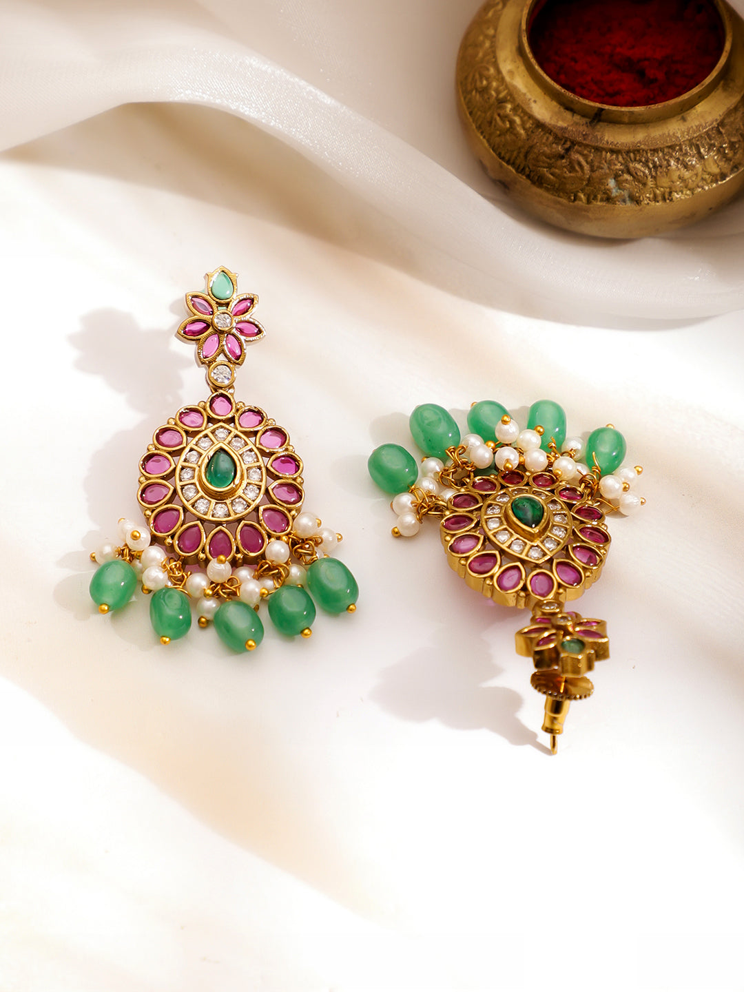 Pink & Green Shimmer Golden Necklace Set フリーサイズ