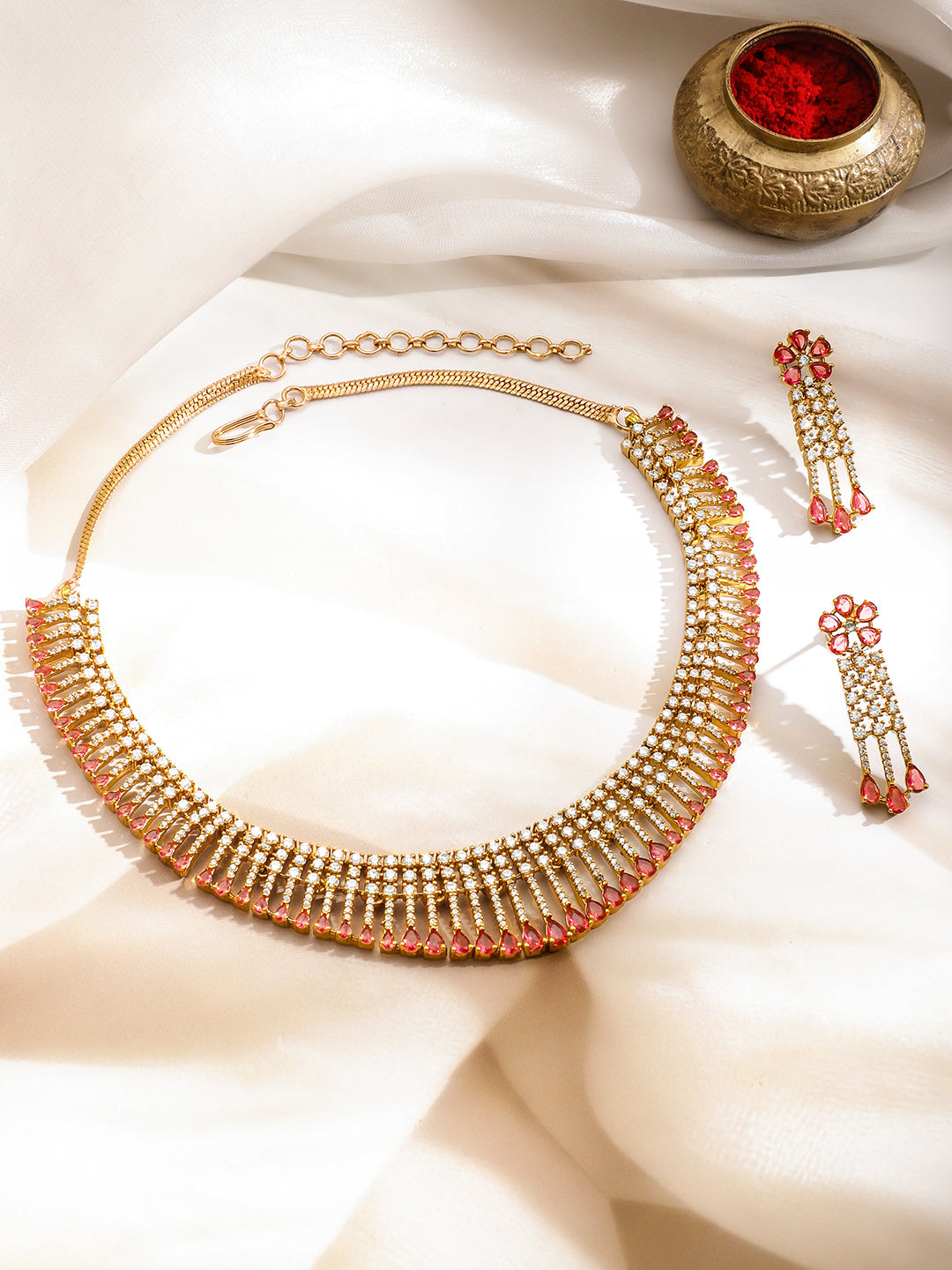 Graceful Gold Pink Zirconia Jewellery Set フリーサイズ
