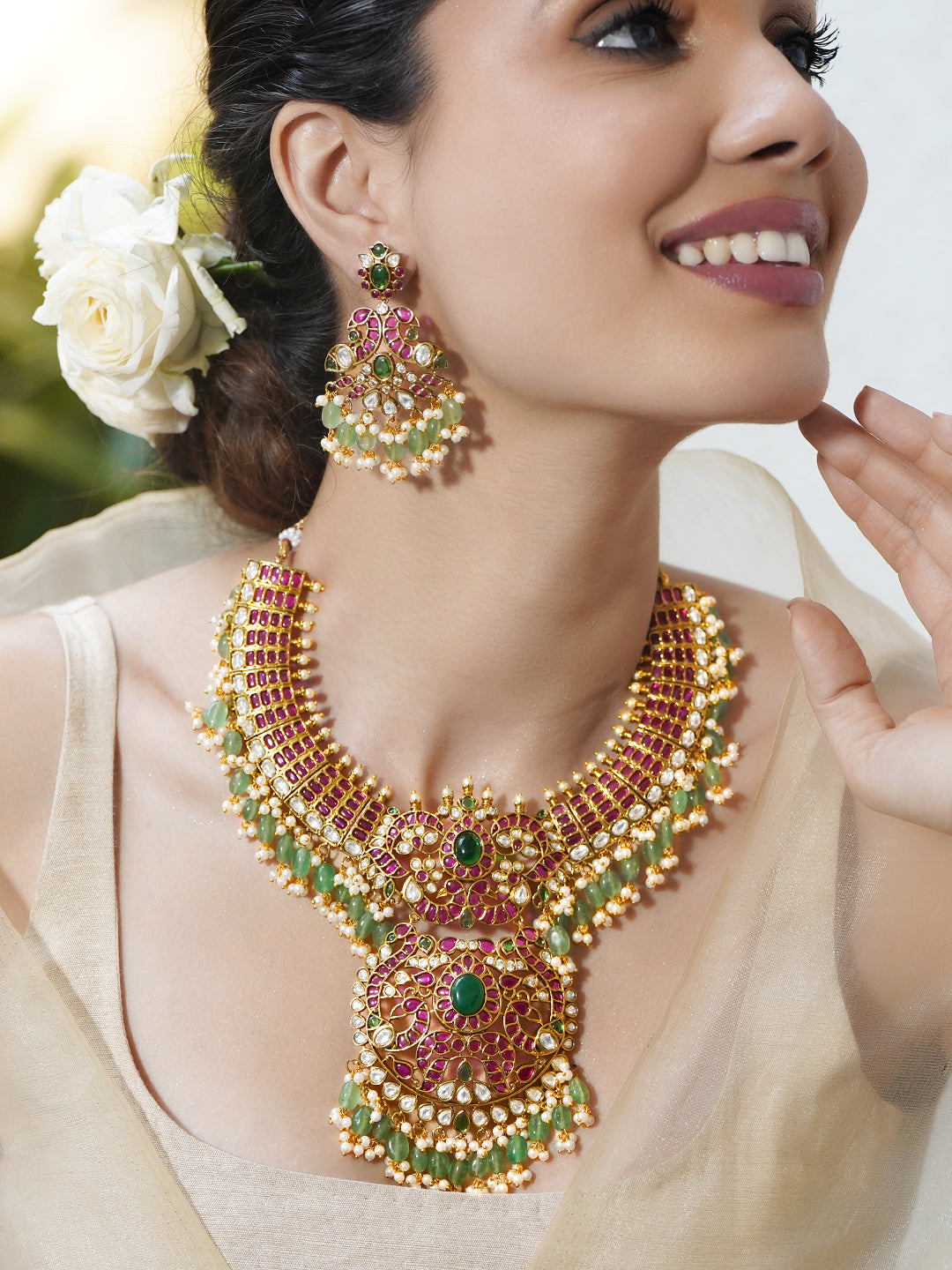 Blushing Emerald Statement Necklace Set フリーサイズ