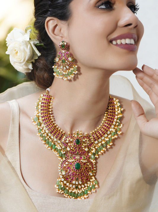 Blushing Emerald Statement Necklace Set フリーサイズ