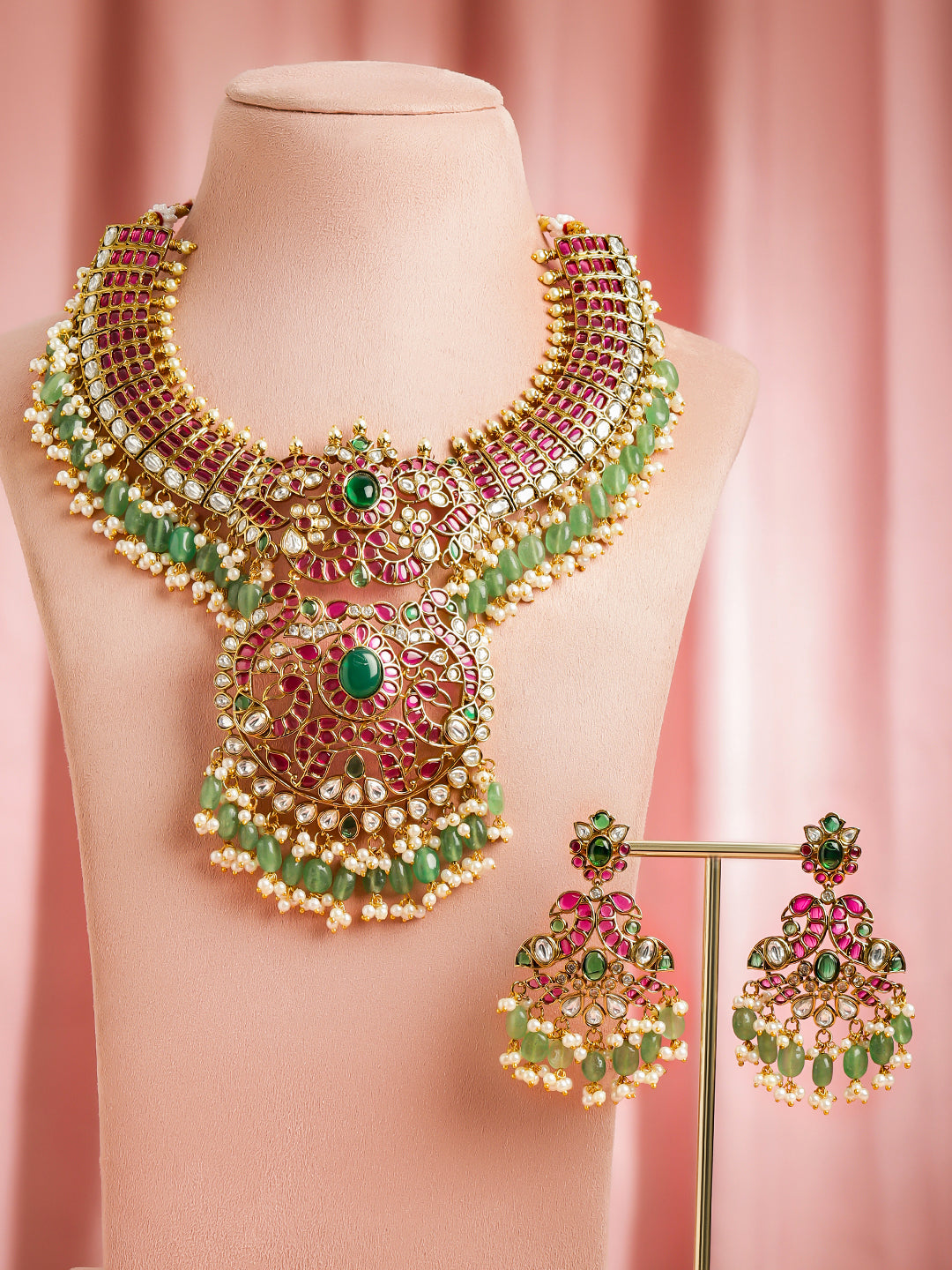 Blushing Emerald Statement Necklace Set フリーサイズ