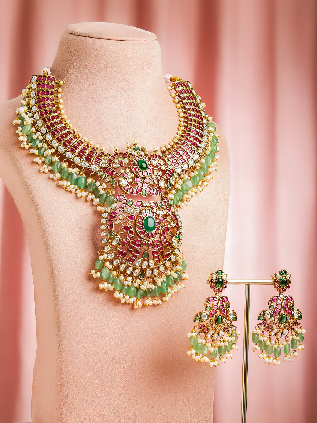 Blushing Emerald Statement Necklace Set フリーサイズ