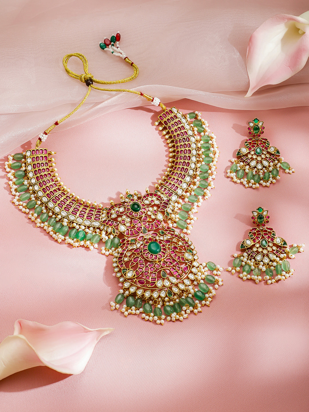 Blushing Emerald Statement Necklace Set フリーサイズ