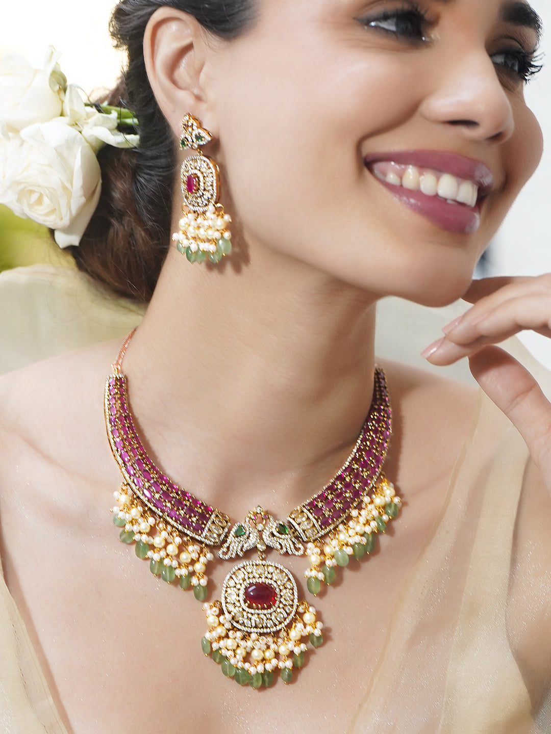 Green-Pink Grand Celebration Necklace Set フリーサイズ