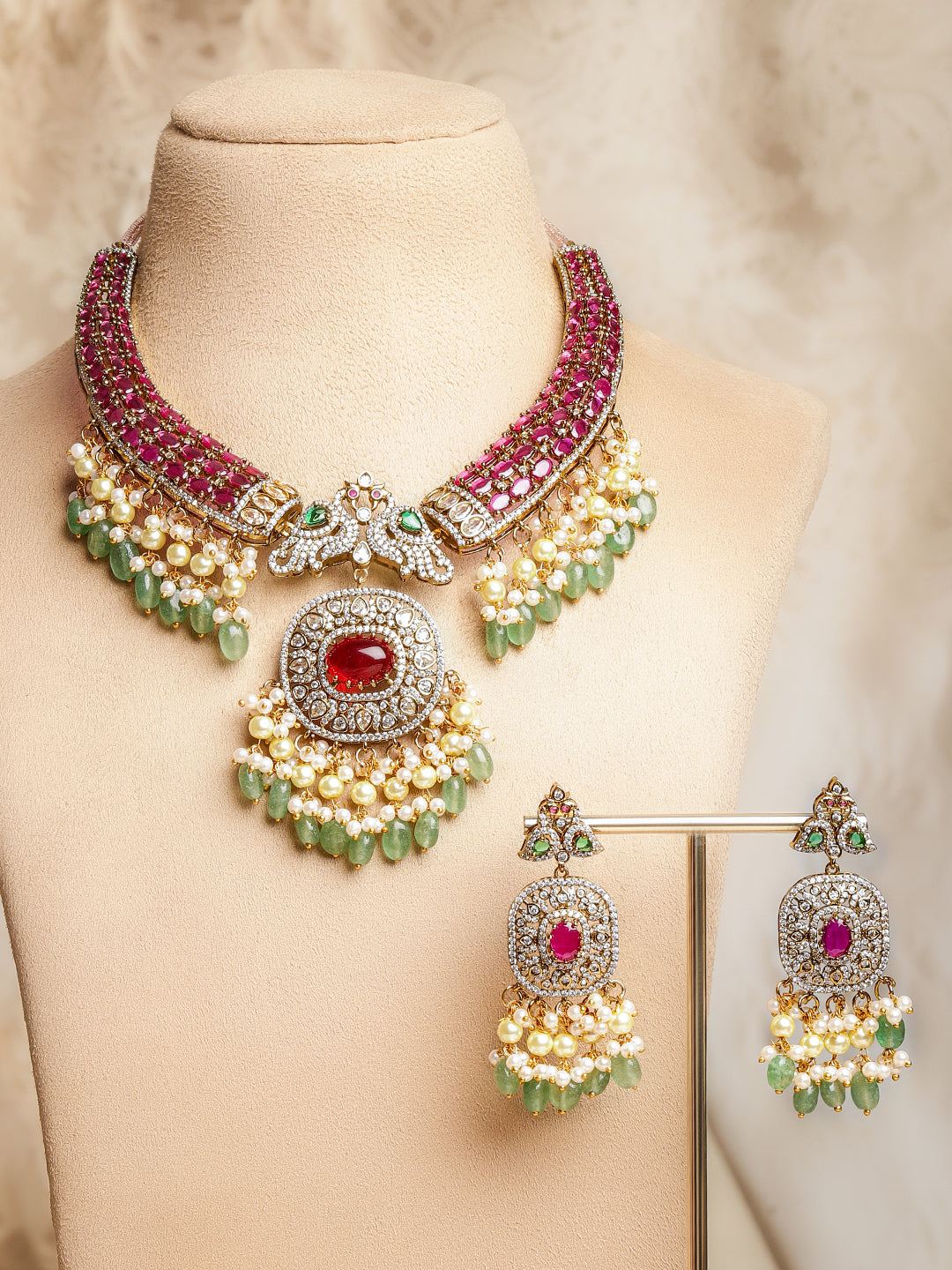 Green-Pink Grand Celebration Necklace Set フリーサイズ