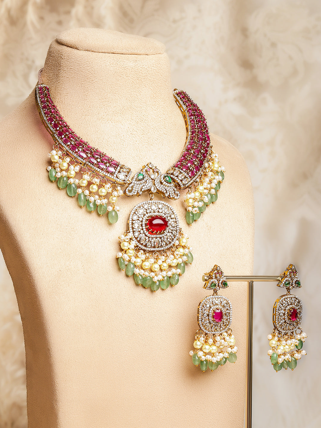 Green-Pink Grand Celebration Necklace Set フリーサイズ