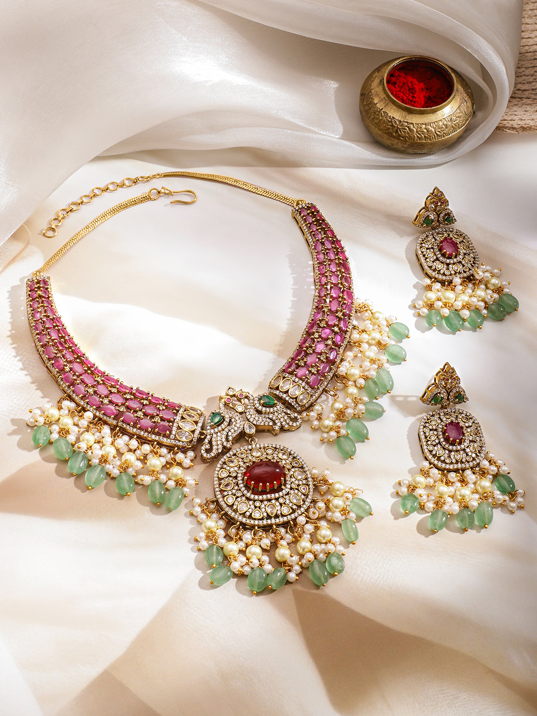 Green-Pink Grand Celebration Necklace Set フリーサイズ