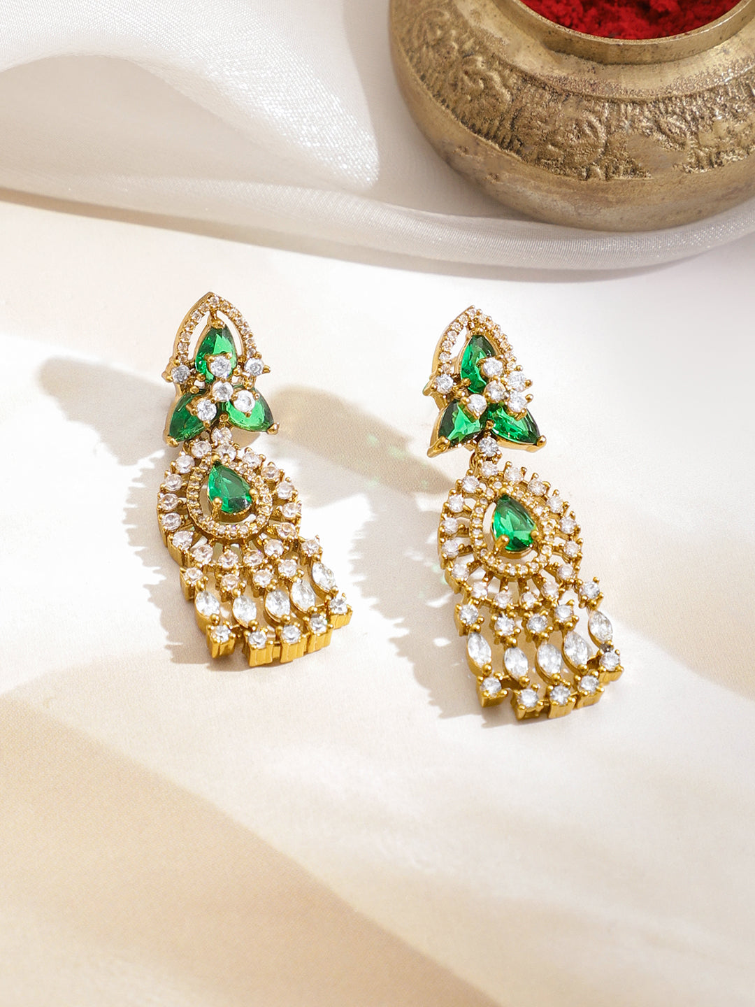 American Diamond Zirconia White & Green Necklace Set フリーサイズ