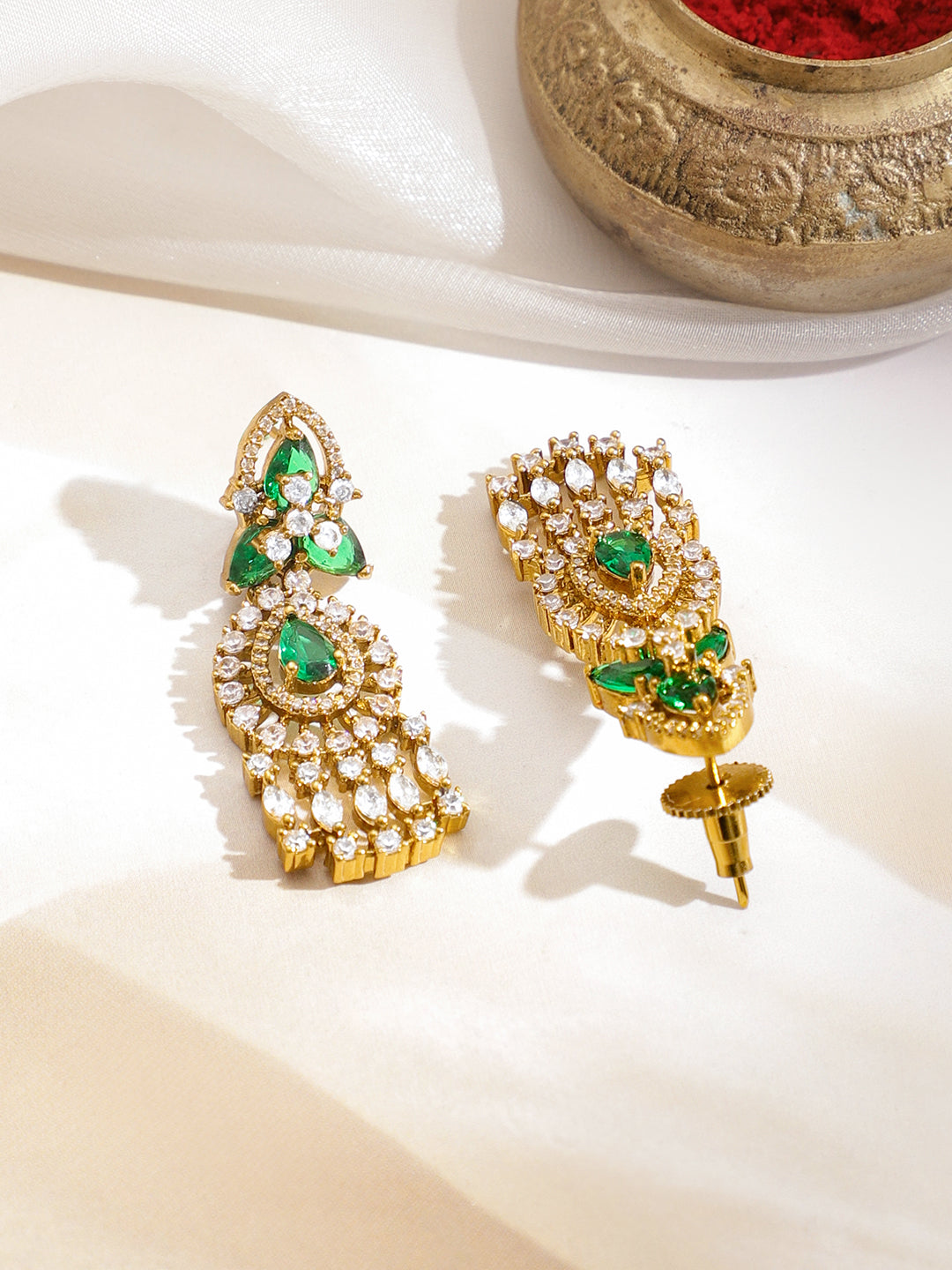 American Diamond Zirconia White & Green Necklace Set フリーサイズ