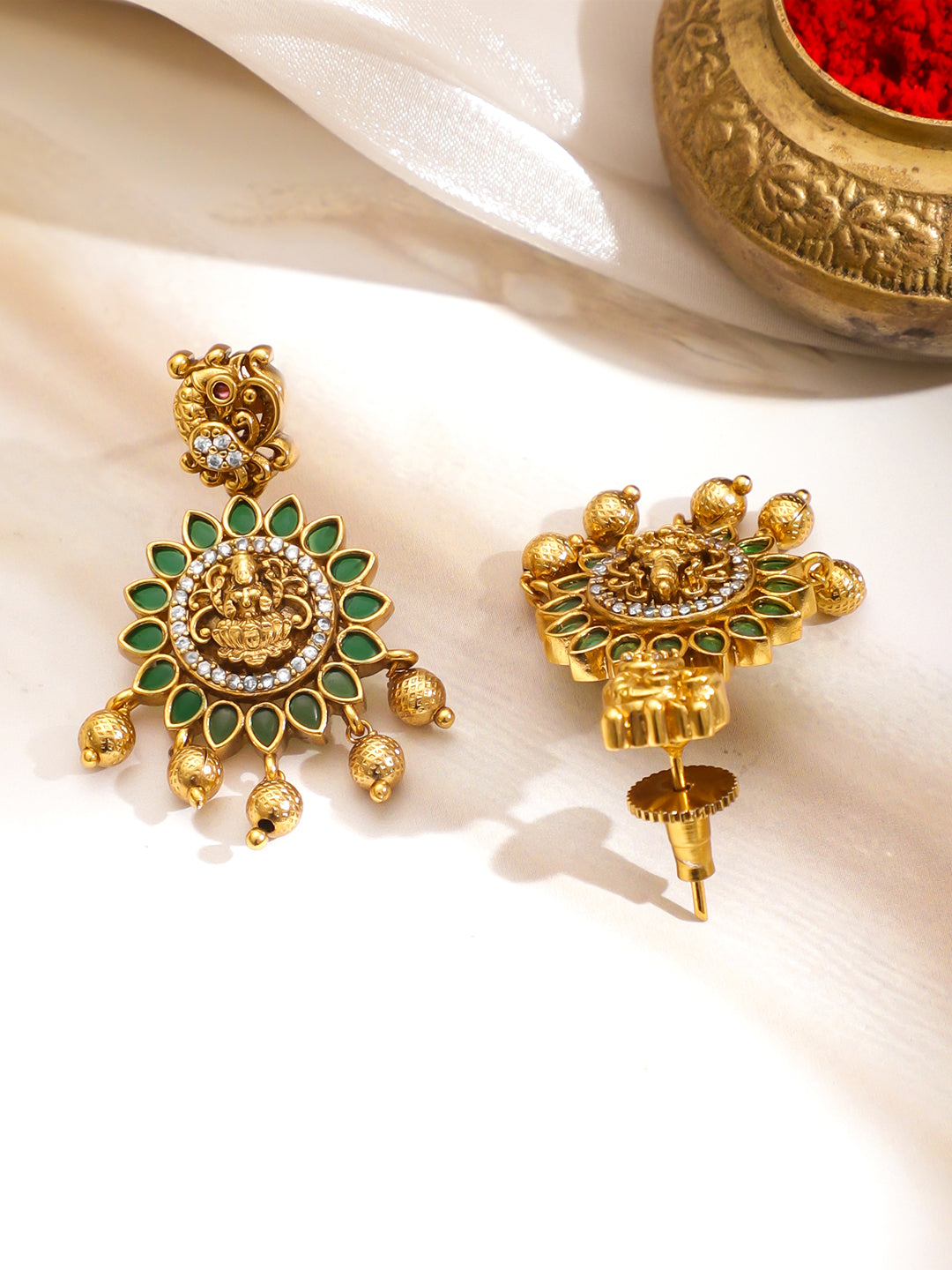 Golden Green Temple Lakshmi Necklace Set フリーサイズ