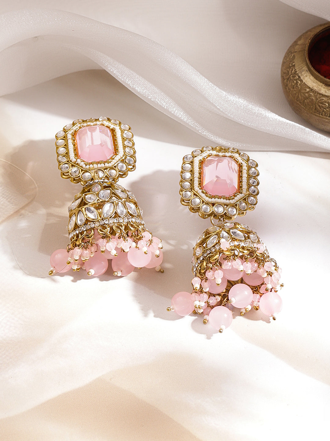 Pink & White Studded Kundan Choker Set フリーサイズ