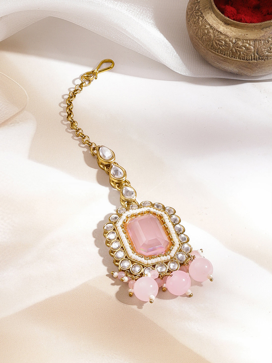 Pink & White Studded Kundan Choker Set フリーサイズ