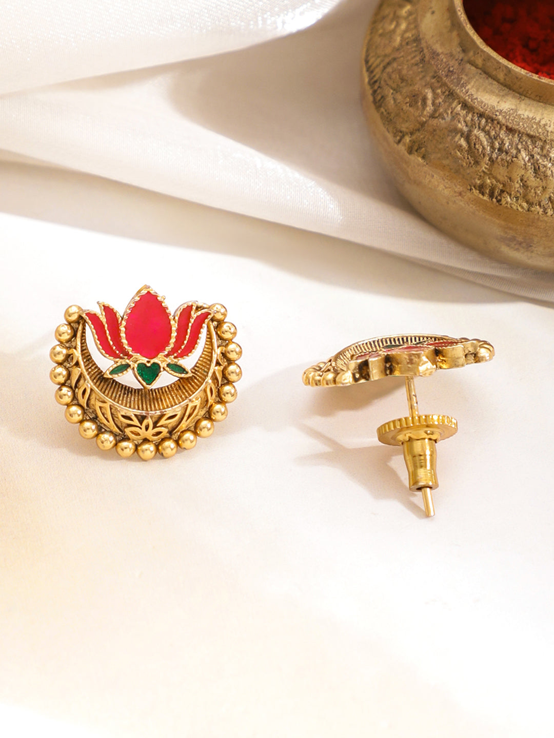 Pink Lotus Motif Gold Toned Necklace フリーサイズ