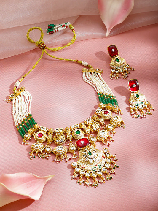 Green-Pink Majesty Kundan Necklace Set フリーサイズ