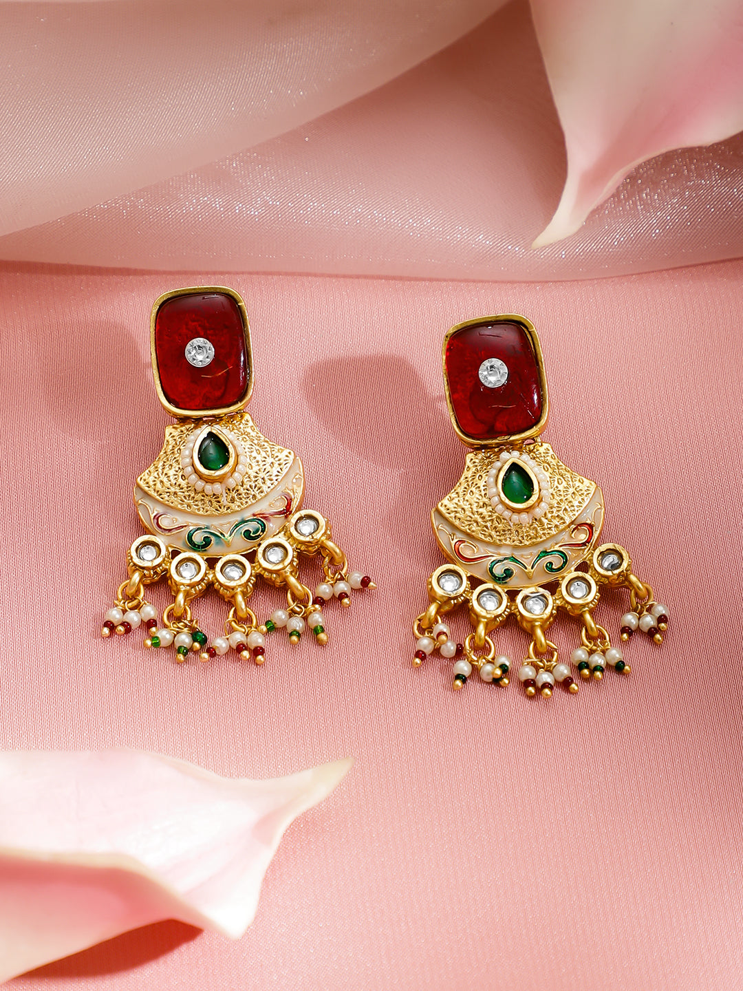 Green-Pink Majesty Kundan Necklace Set フリーサイズ