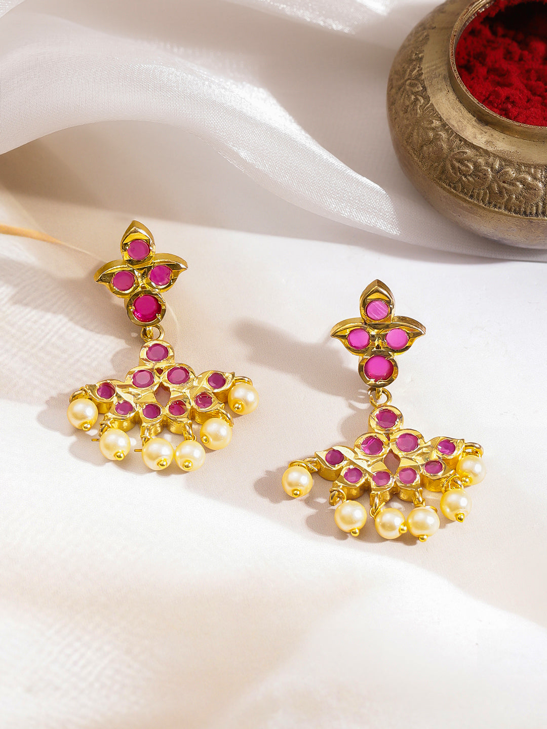 Pink Studded Pearl Drop Necklace Set フリーサイズ