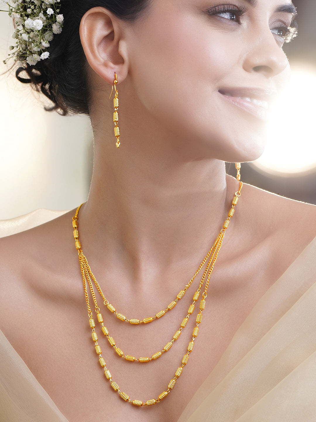 Triple-Layered Gold Necklace Set フリーサイズ