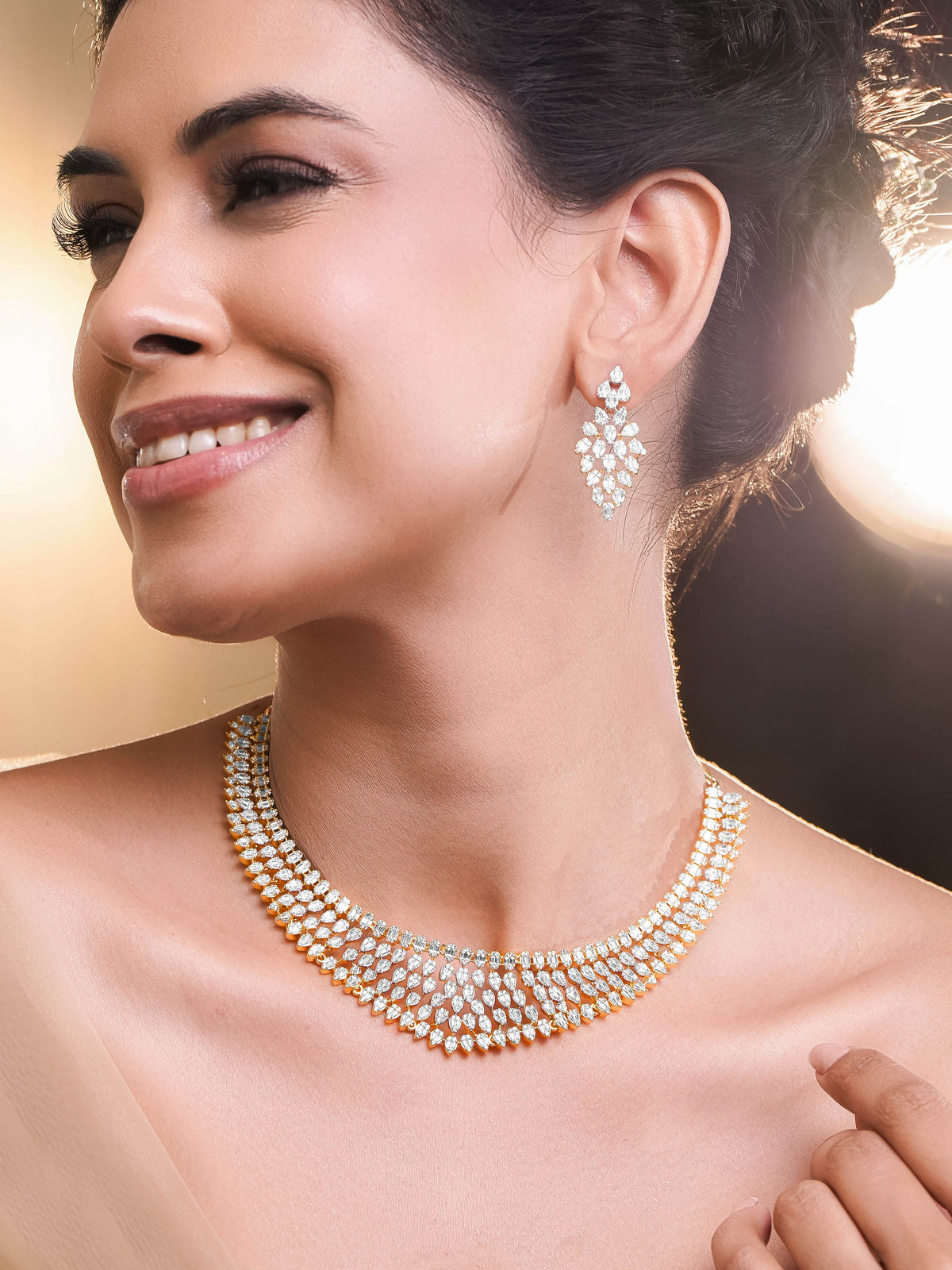 Celestial Sparkle CZ Cascade Necklace Set フリーサイズ