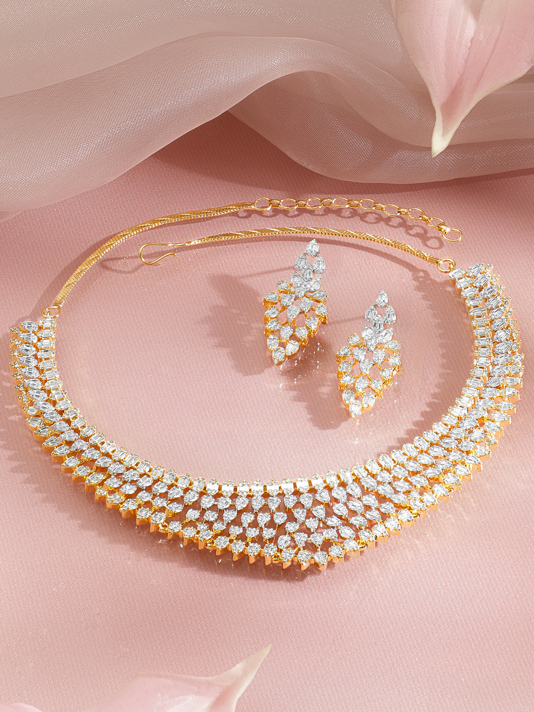 Celestial Sparkle CZ Cascade Necklace Set フリーサイズ