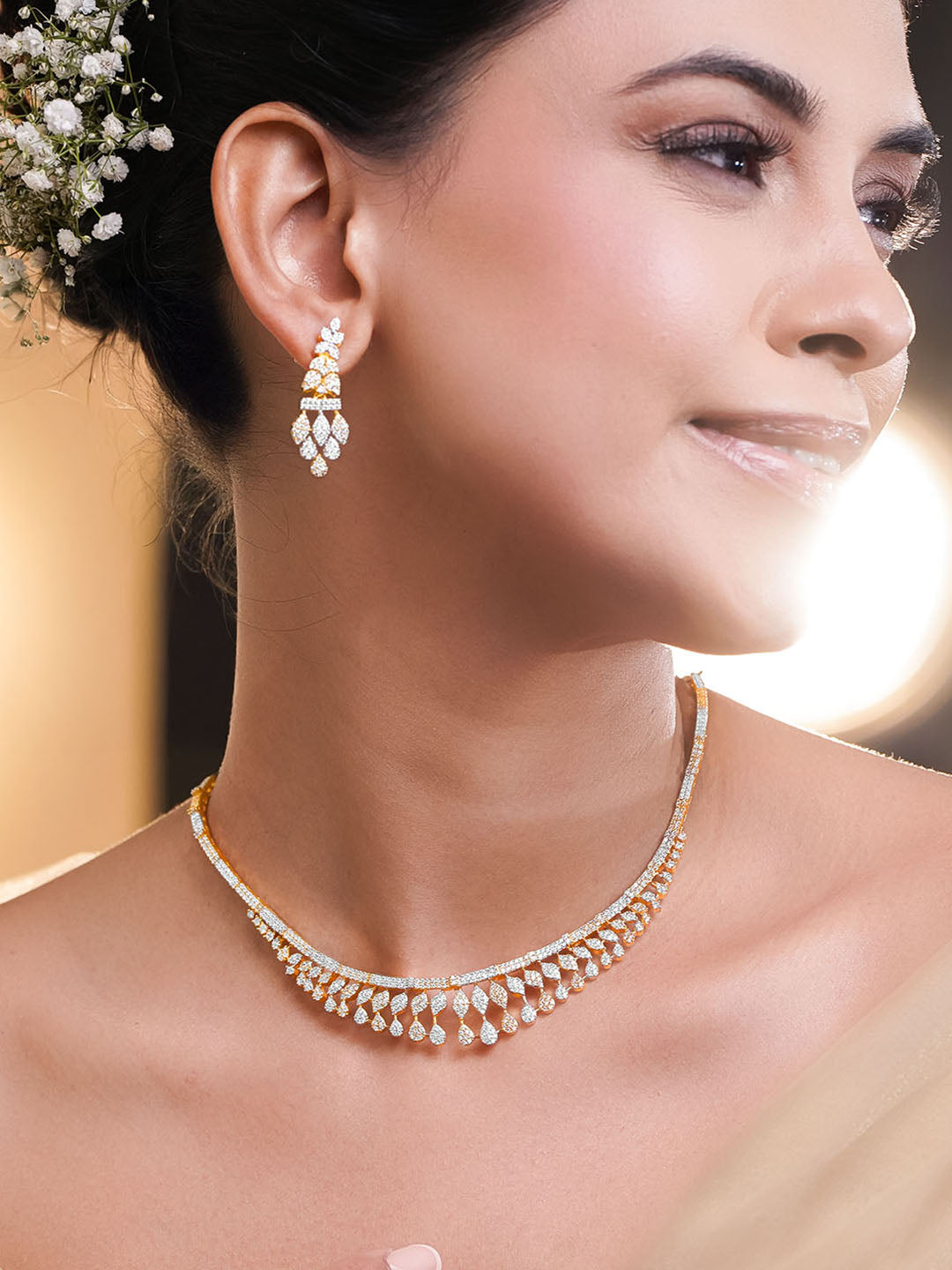 Classic Sparkle Cluster Drop Choker Set フリーサイズ