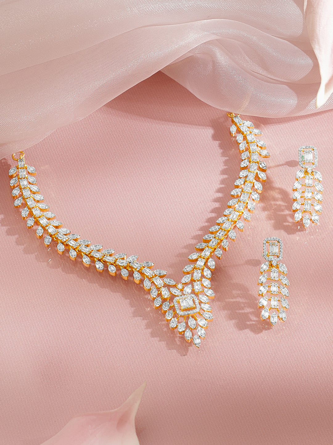 Gold Marquise Cluster Statement Necklace Set フリーサイズ