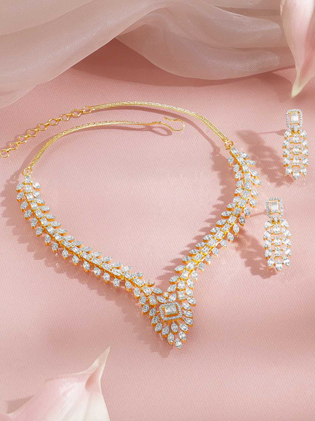 Gold Marquise Cluster Statement Necklace Set フリーサイズ