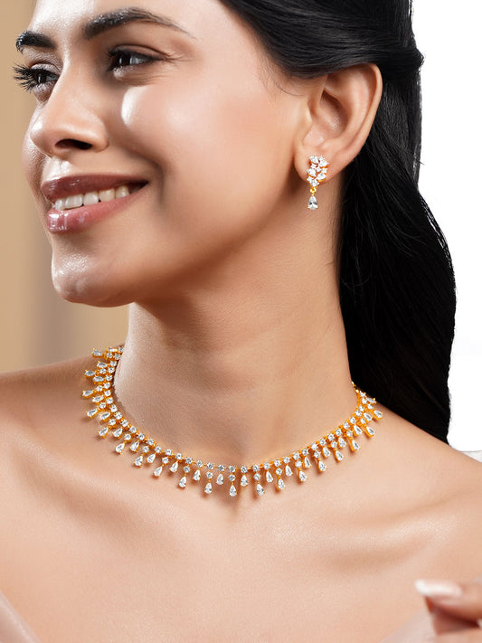 Diamond Drop Gold Statement Necklace Set フリーサイズ