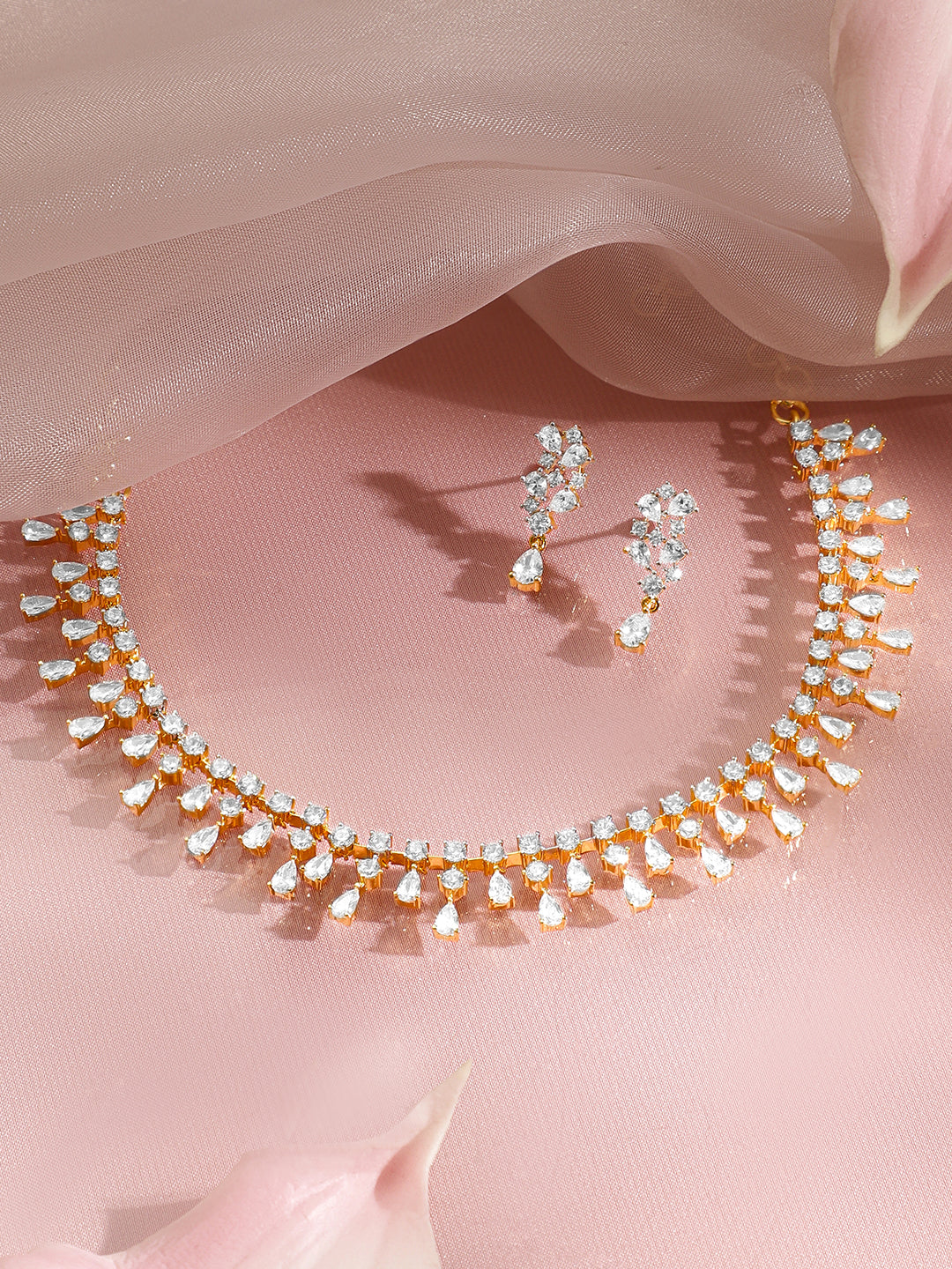 Diamond Drop Gold Statement Necklace Set フリーサイズ
