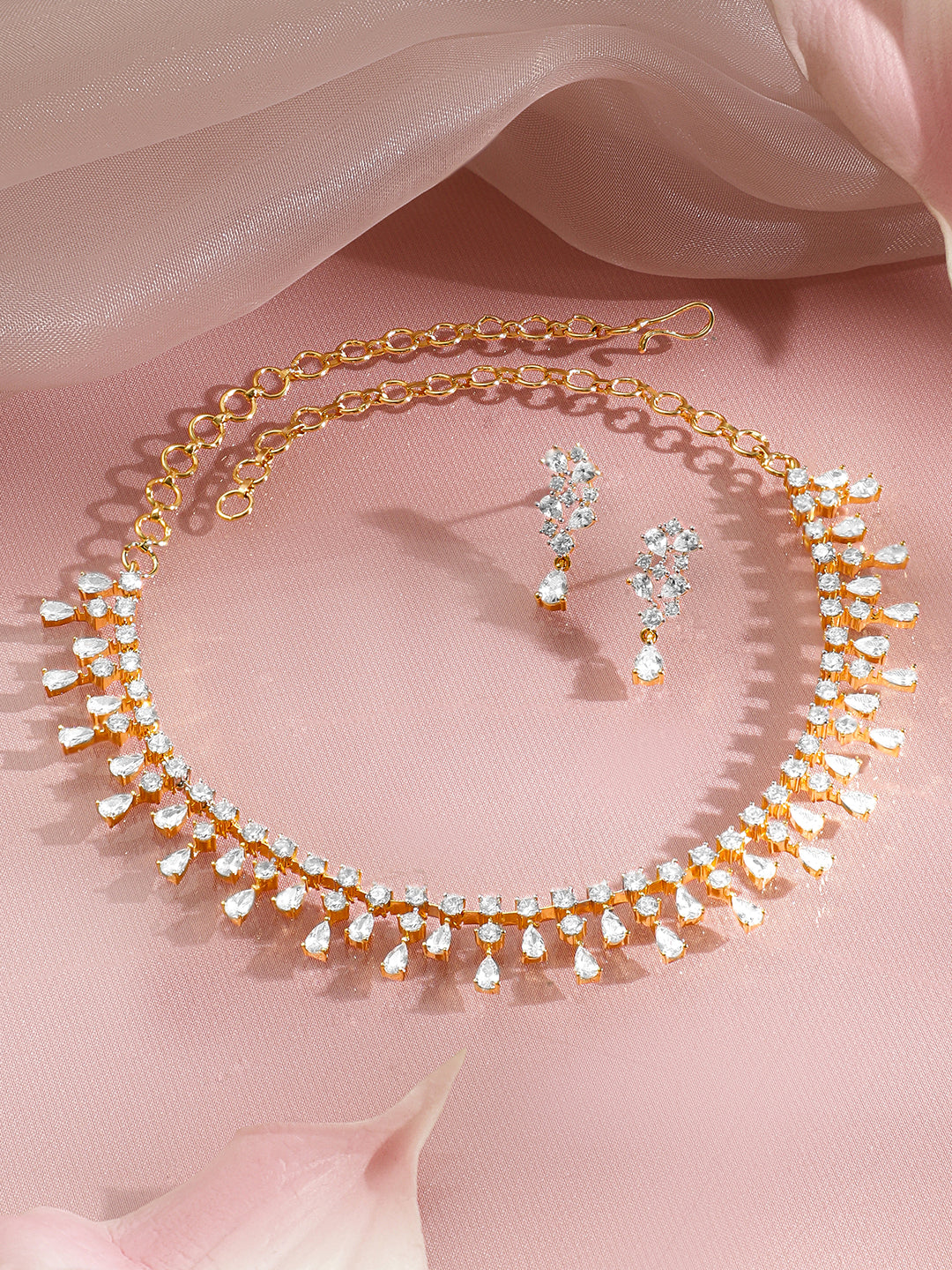 Diamond Drop Gold Statement Necklace Set フリーサイズ