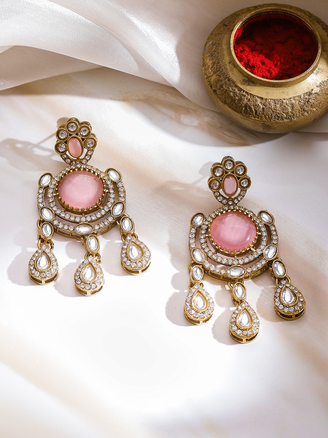 Pink Studded Necklace Set With Maangtikka フリーサイズ