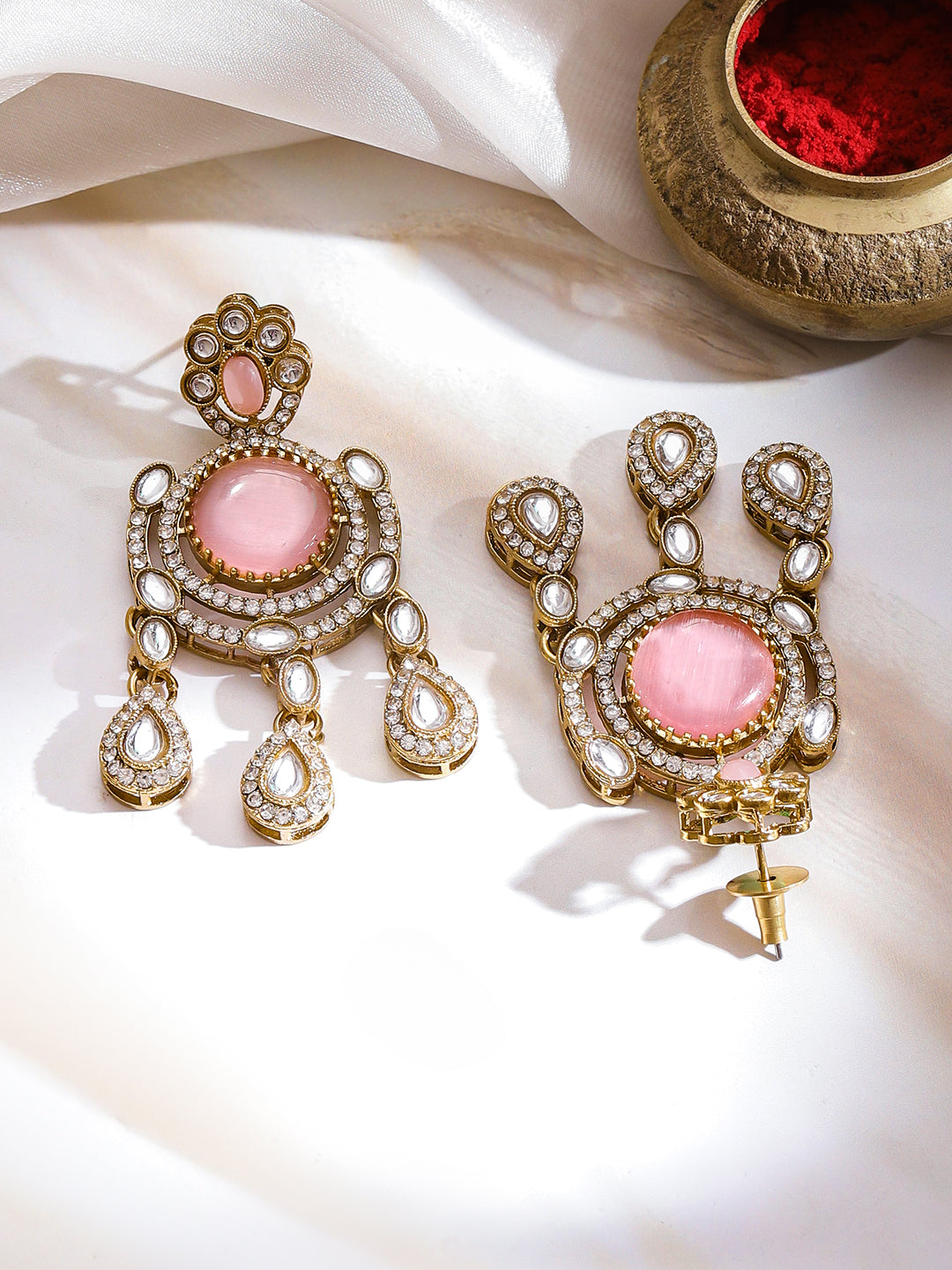 Pink Studded Necklace Set With Maangtikka フリーサイズ