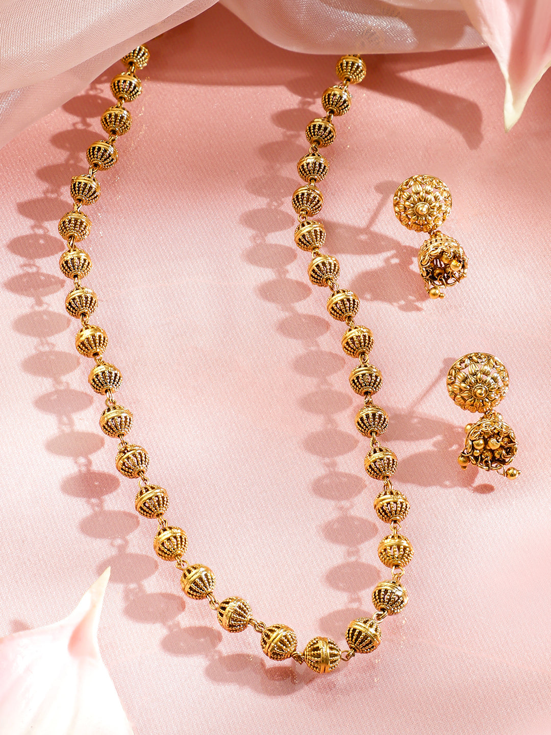 Cage Beaded Gold Toned Necklace Set フリーサイズ