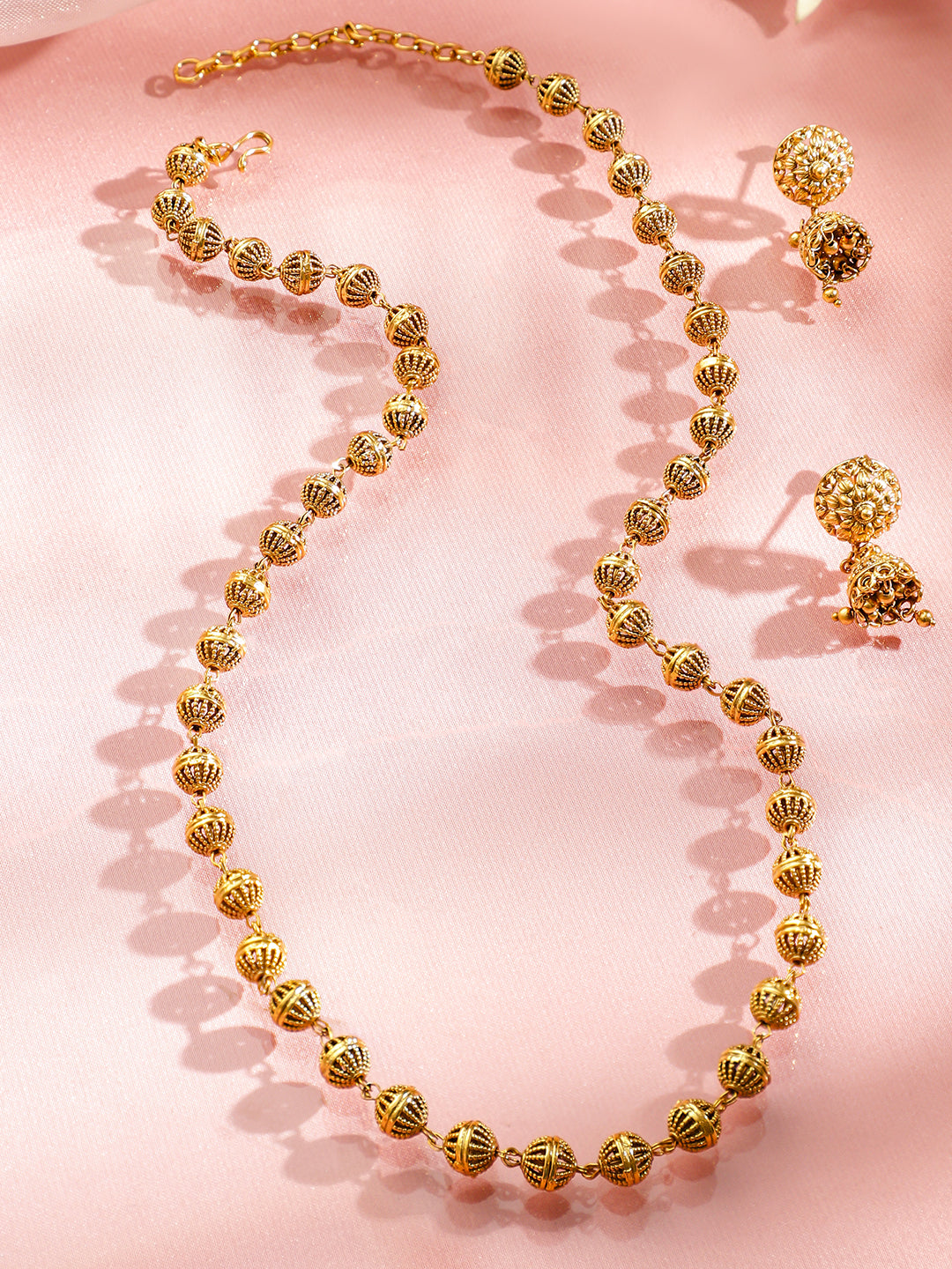 Cage Beaded Gold Toned Necklace Set フリーサイズ