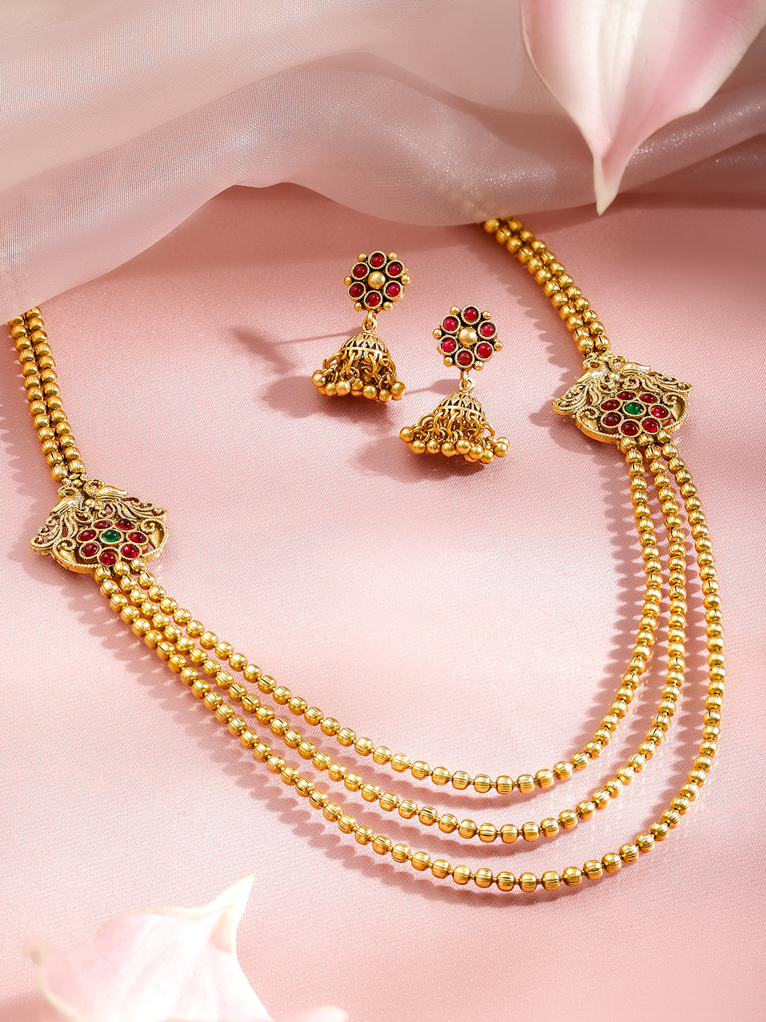 Shahi Bloom Green Pink Necklace Set フリーサイズ