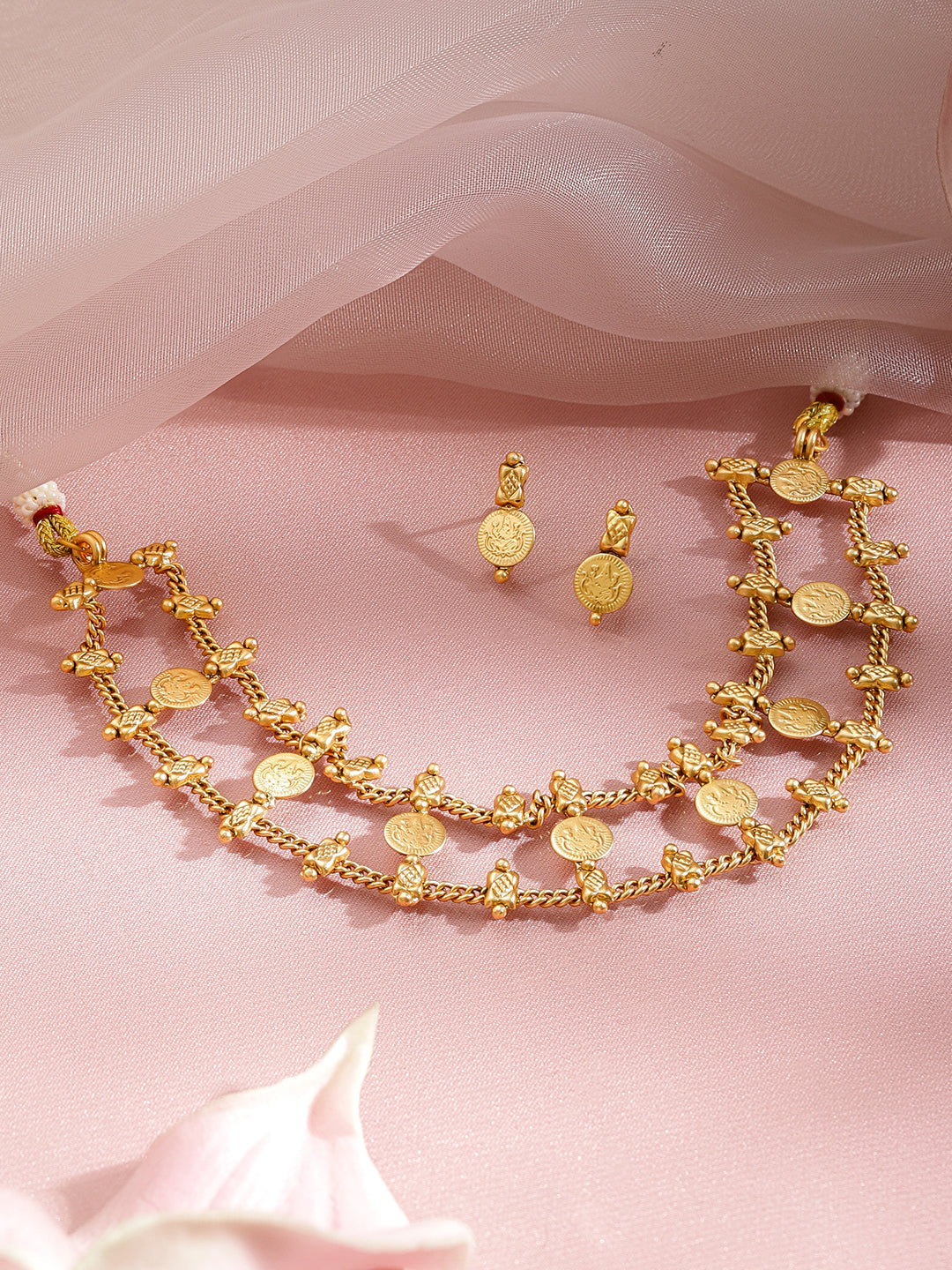 Layered Coin Motif Temple Choker Set フリーサイズ