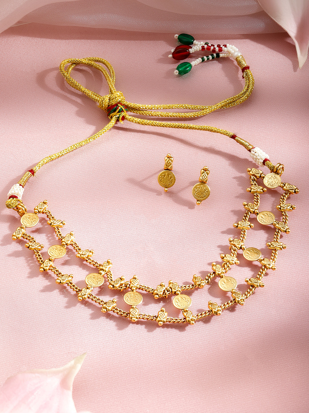 Layered Coin Motif Temple Choker Set フリーサイズ