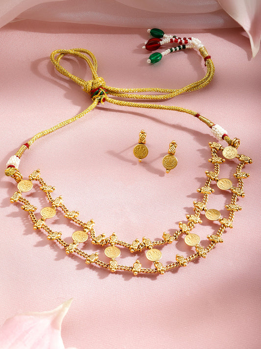 Layered Coin Motif Temple Choker Set フリーサイズ