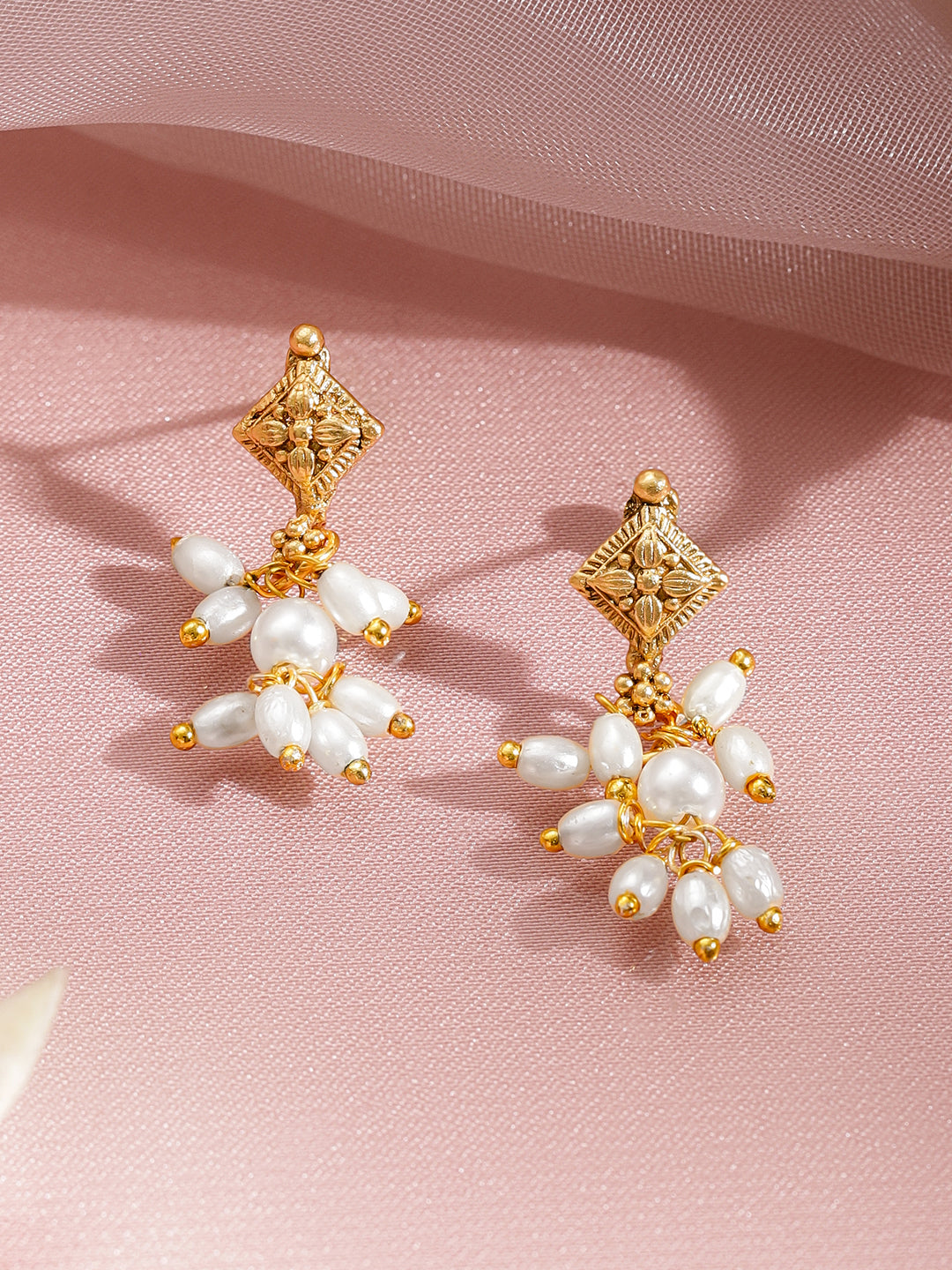 Floral Motif Pearl Drop Gold Necklace Set フリーサイズ