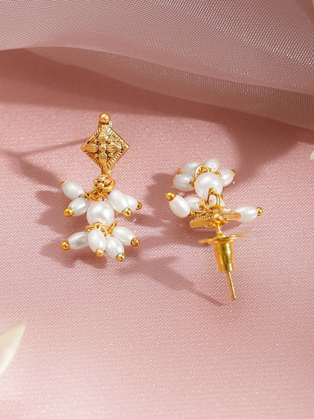 Floral Motif Pearl Drop Gold Necklace Set フリーサイズ