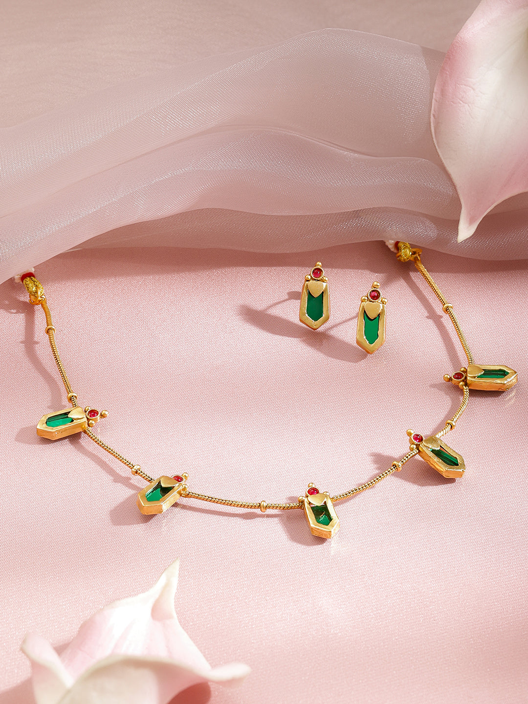 Minimal Greens-Pink Golden Necklace Set フリーサイズ