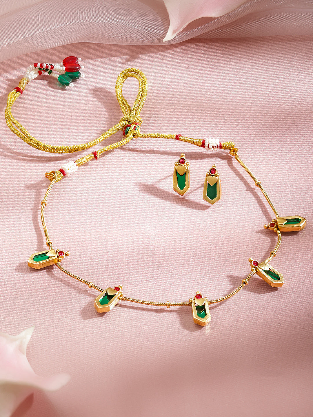Minimal Greens-Pink Golden Necklace Set フリーサイズ