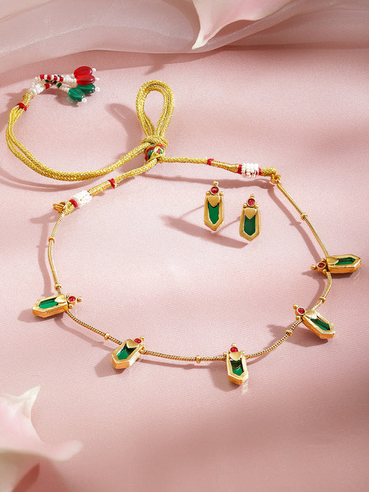 Minimal Greens-Pink Golden Necklace Set フリーサイズ