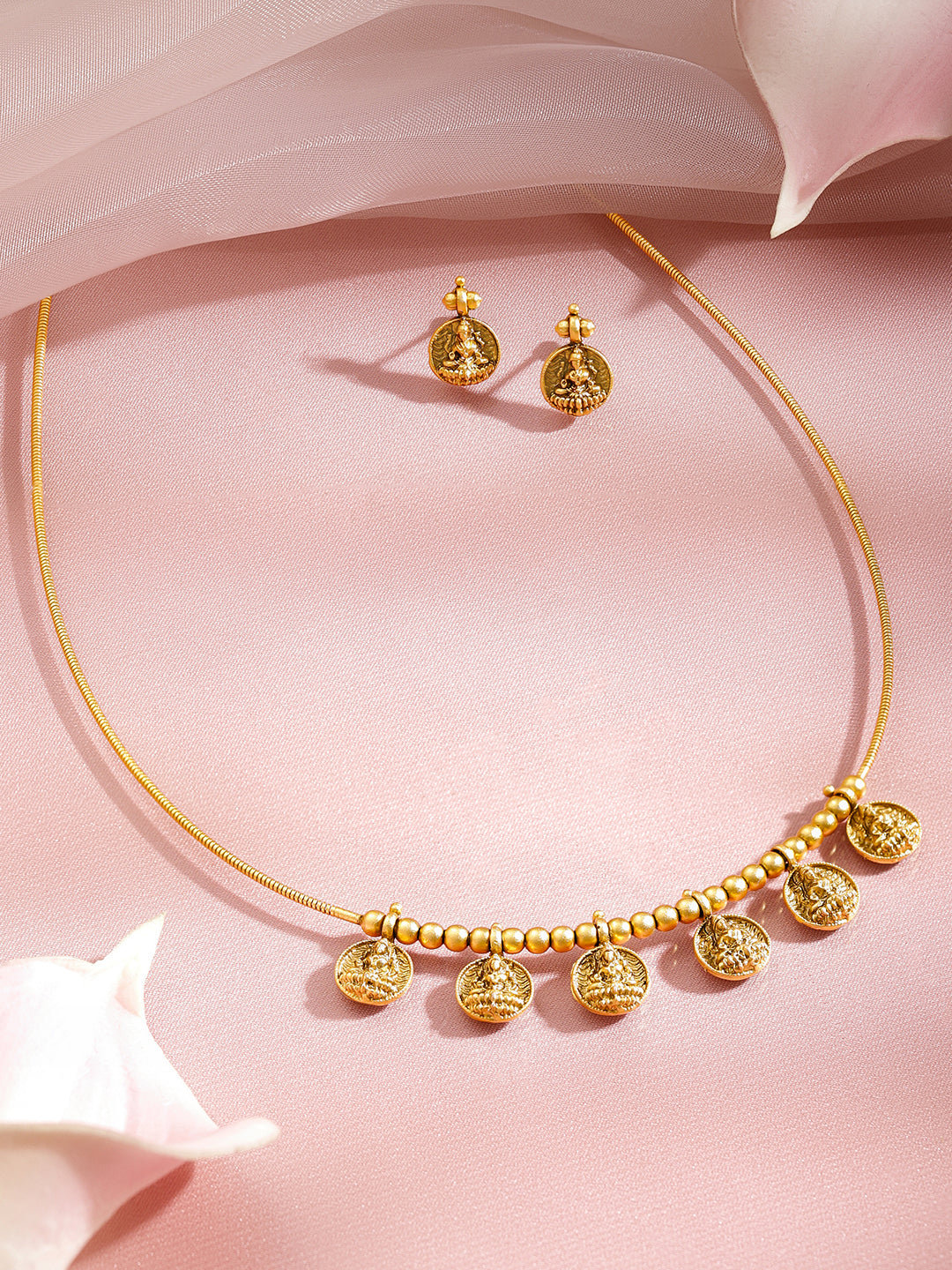Laxmi Motif Gold Tone Necklace Set フリーサイズ