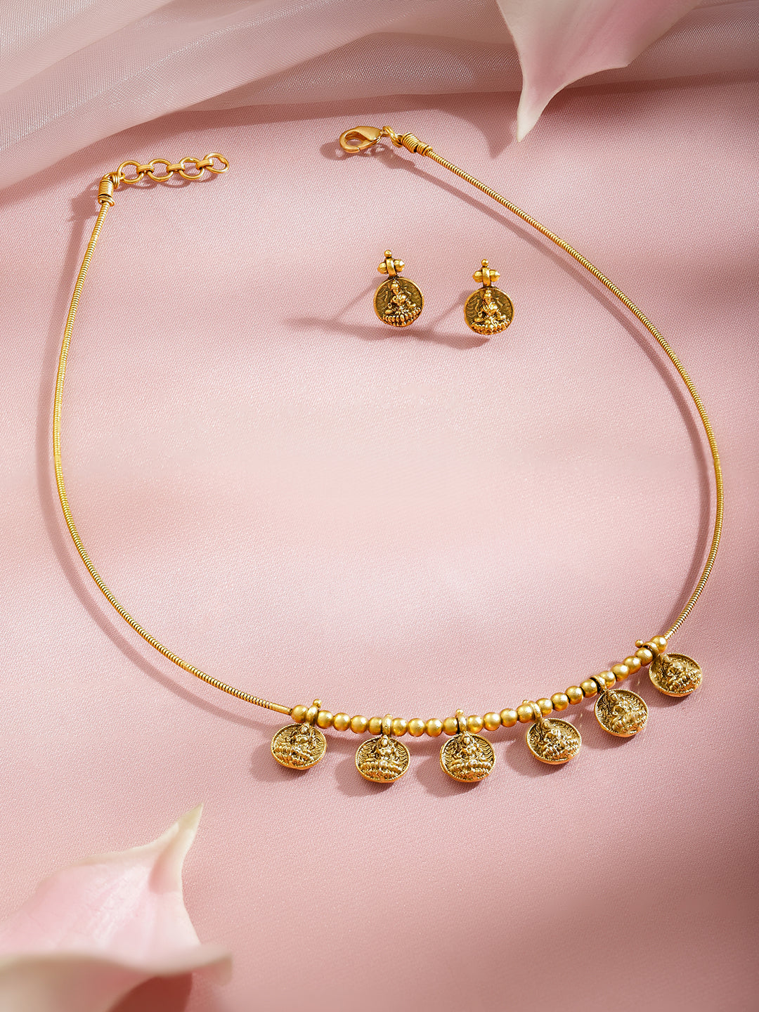 Laxmi Motif Gold Tone Necklace Set フリーサイズ
